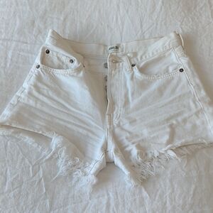 Agolde Frayed Hem White Jean Shorts